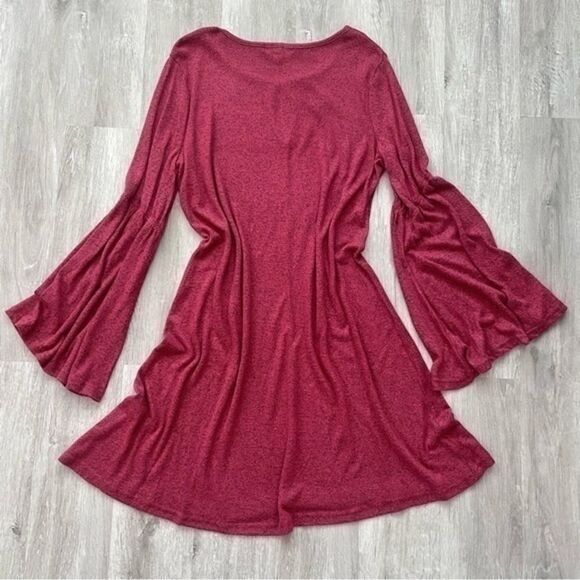 Red Fleece Bell Sleeve Sweater Dress 1X - Picture 5 of 5